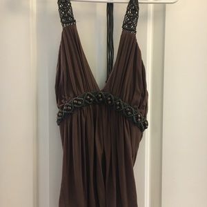 Sky sexy brown halter with beaded crochet detail